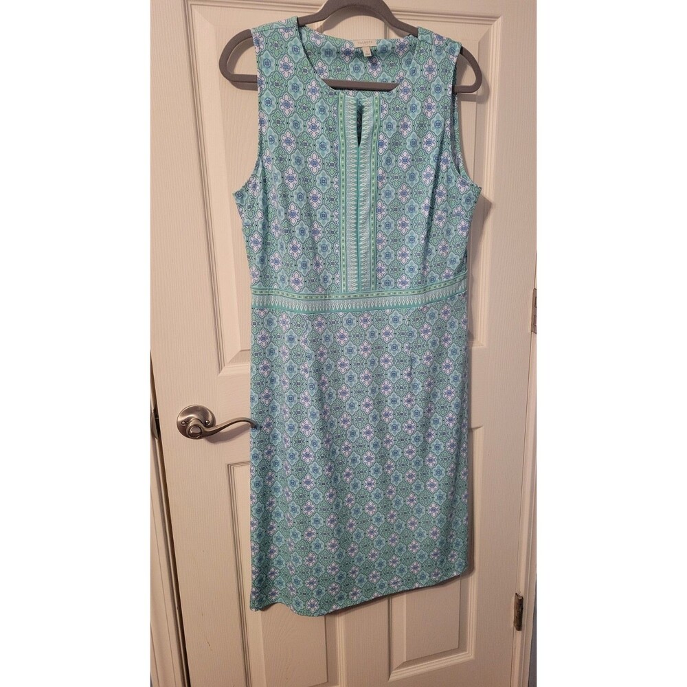 Talbots Effortless Jersey Sheath Dress Green Medallion Tile Print Size L...